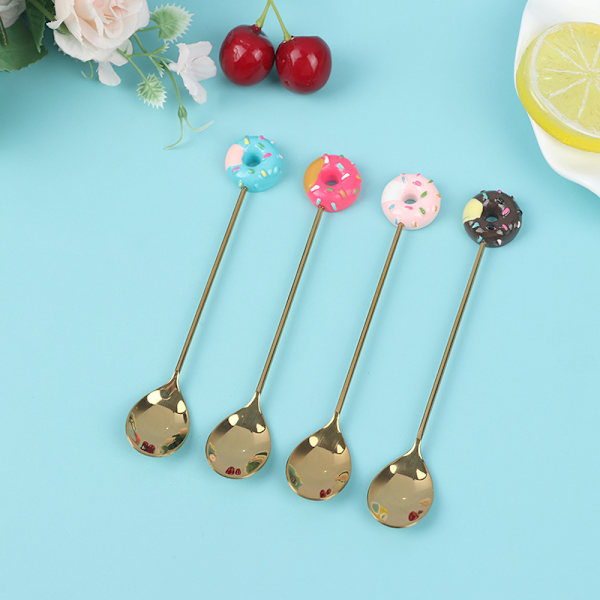 4 stk./sæt Doughnut Candy ske/gaffel mælk kaffe røre ske Kitc 4pcs donut scoop