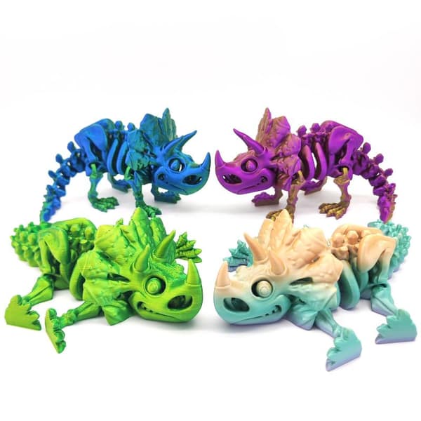 3D-printad skelett-Triceratops ledad actionfigurmodell Orange