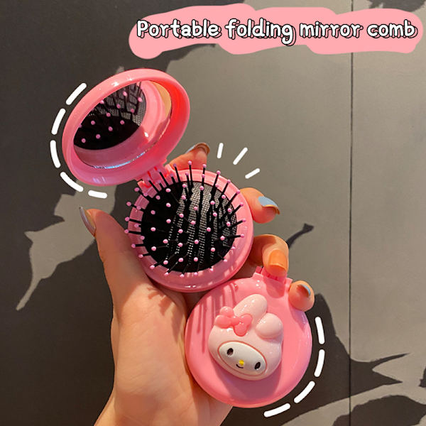 Sanrio Cartoon Anime Folding Massage Kam med Spegel Rund Luft 3