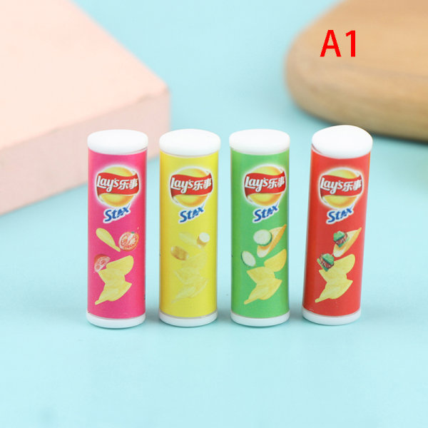 4 stk/sæt 1:12 Dukkehus miniture Simulering kartoffelchips flaske A1