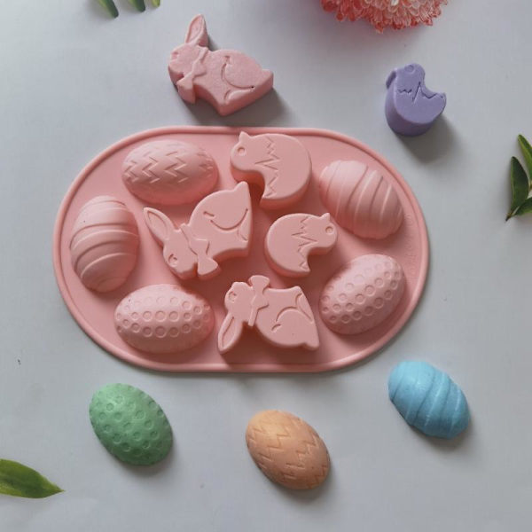 9-hulrums påske silikone påskeæg formet bageform chokolade Pink