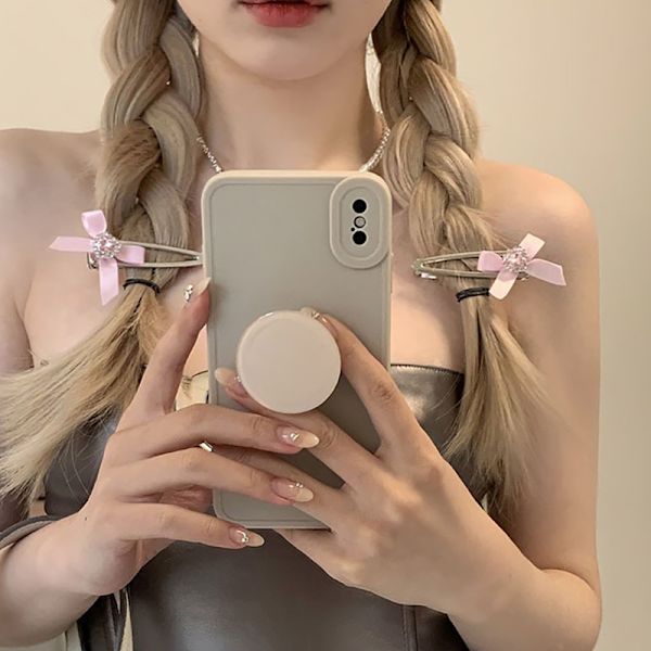 Estetisk Bowknot Heart Rhinestone Hair Clip For Women Sweet e Pink