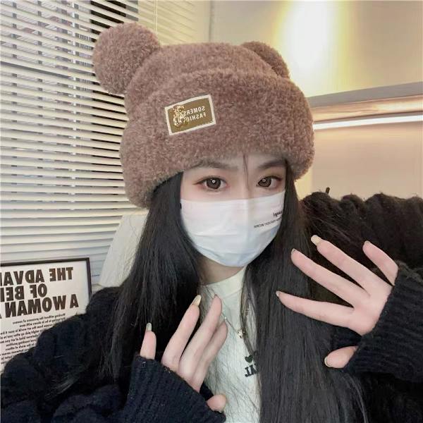 Mode Höst Vinter Kvinnor Beanies Kepsar Varm Bear Ear Hat Casu White