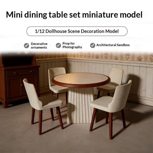 Miniatyr runt matbord och stolar set dockhusmöbler 1Set