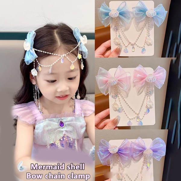 Lapset Mermaid Princess Pearl Fringe Bow Otsaketju Hiukset A7