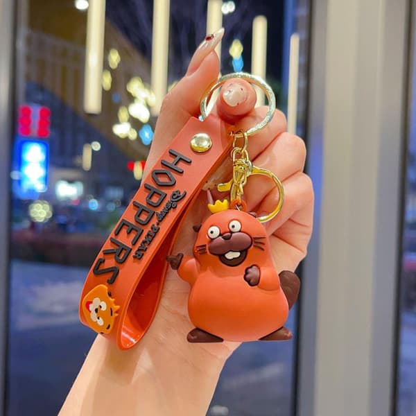 3D e Orange Bäver Nyckelring Tecknad Djurdocka Hänge Nyckelring A1