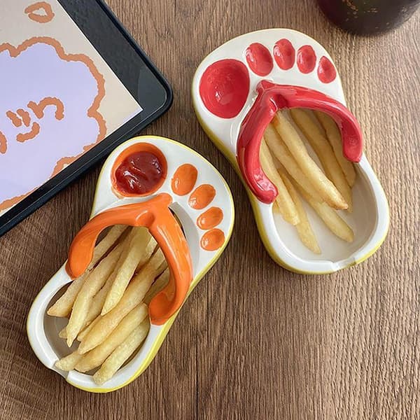 Flip Flops Ketchup Sojasås Dipper Bärbar keramisk salladssås Blue