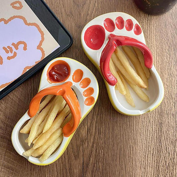 Flip Flops Ketchup Sojasås Dipper Bärbar keramisk salladssås Red