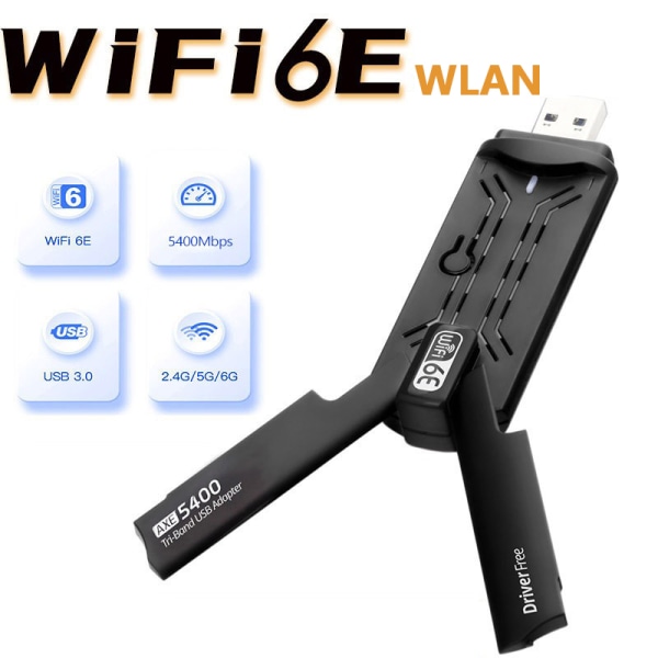 AX5400M USB Wifi6E Adapter 2,4G&5G&6GHz USB 3.0 Wifi 6-mottaker Black