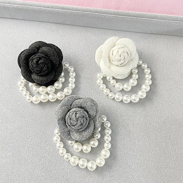 Elegant Luksus Stof Camellia Brocher Flower Badge Pin Vintag Black