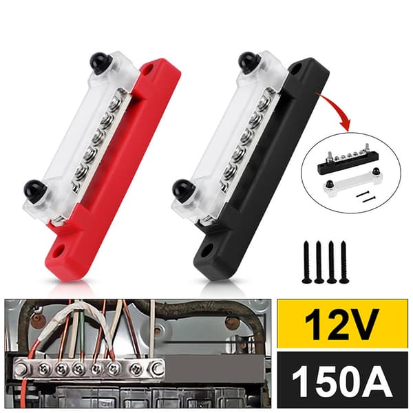 1/2 stk samleskinne batteristrømfordelingsblokk 12V M6 studsposisjon Black