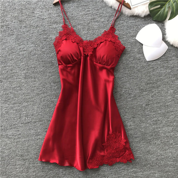 Kvinder Sexet Lingeri Silke Lace Robe Kjole Babydoll Natkjole Red M