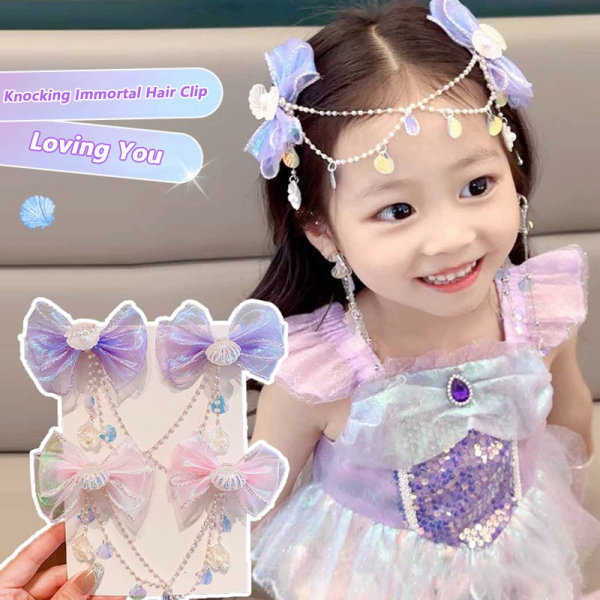 Lapset Mermaid Princess Pearl Fringe Bow Otsaketju Hiukset A3