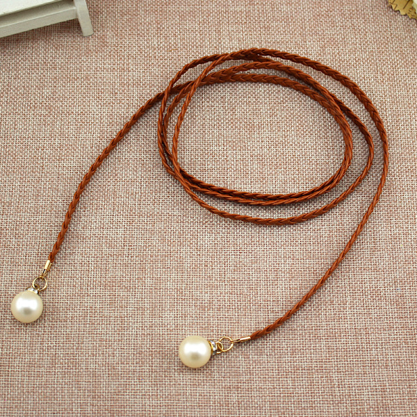 Creative tynne PU-belte-simulerte perlebelter Brown