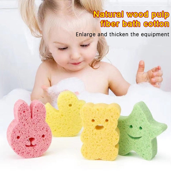 Natural Wood Pulp Sponge Animal Children's Baby Bath Sponge Scr Yellow