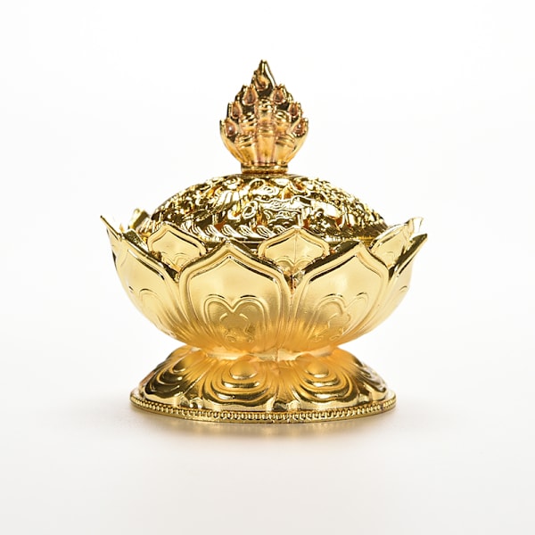Tibet samle bronse lovende lotusform statue boks røkelse Golden