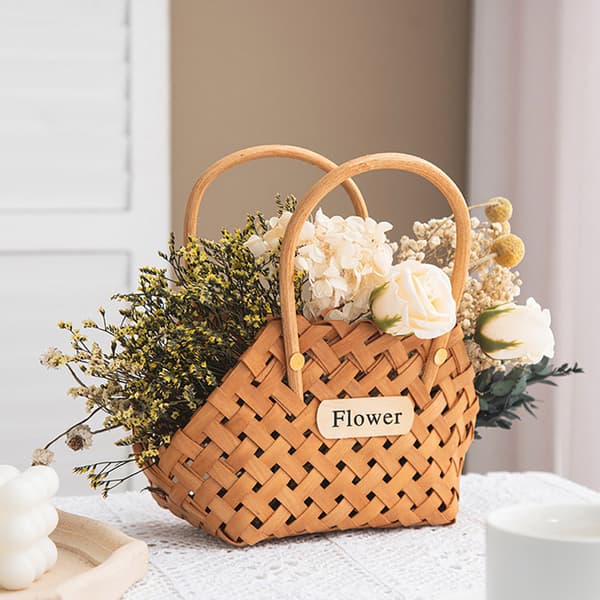 Korg flätad bambu korgar blommor bambu korg korgar deco 1
