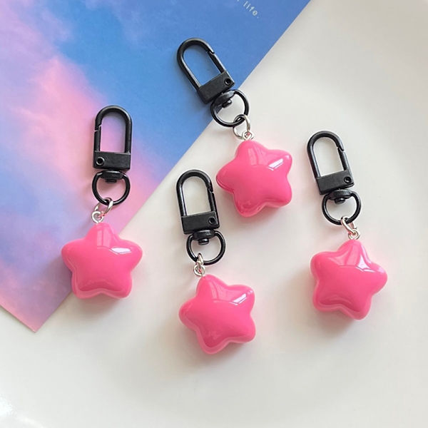 Rose Red Fat Star Key Ring Holder Glitter Pendant Colorful Keyc