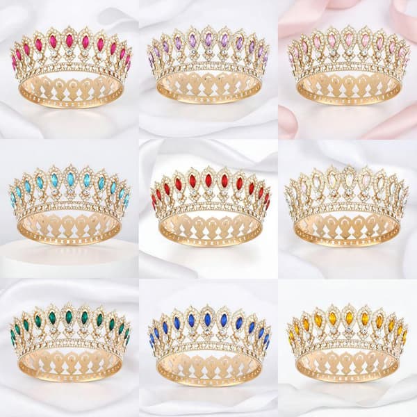 Krystall Barokk Dronning Krone Kvinner Rhinestone Bryllup Tiara Prin Rose red
