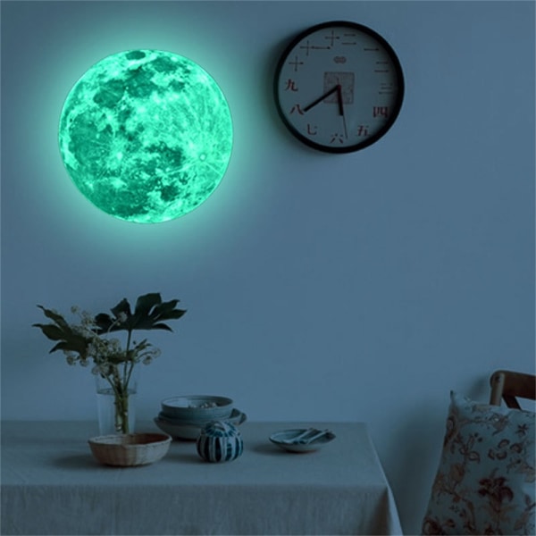 3D Luminous Moon Wall Sticker Estetisk väggdekor PVC Fluoresc Green
