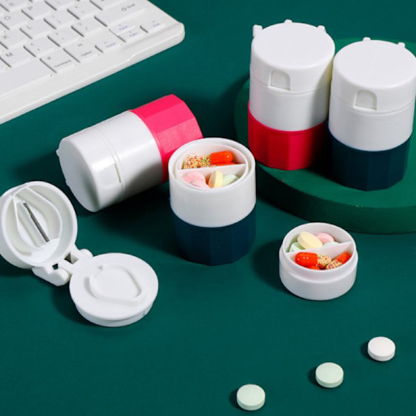 4 i 1 bærbar 4-lags tabletkværn Pulver Piller Medicin Rose red