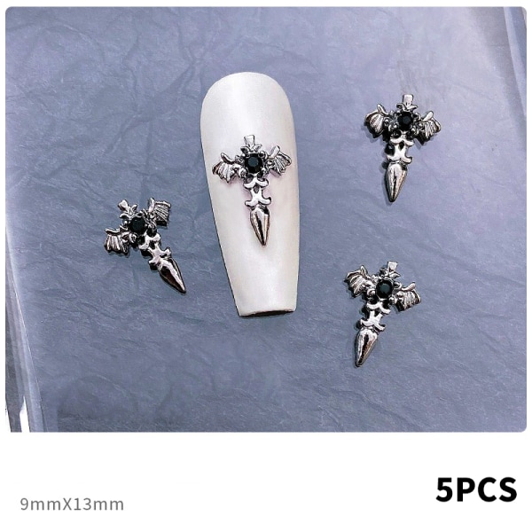 Gør-det-selv-neglekunst-dekorationer 3d legering mørk stil neglekryds-edderkop C