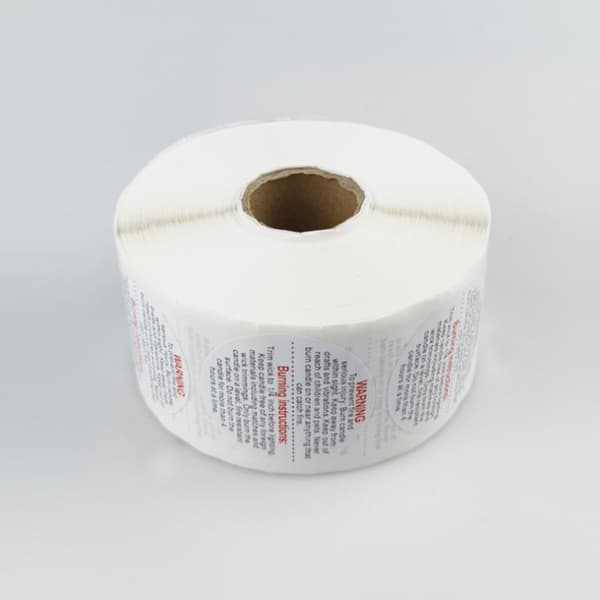 1,5 tommer 500 stk/rull Vanntett stearinlys Advarselsetikett stearinlys Con A2