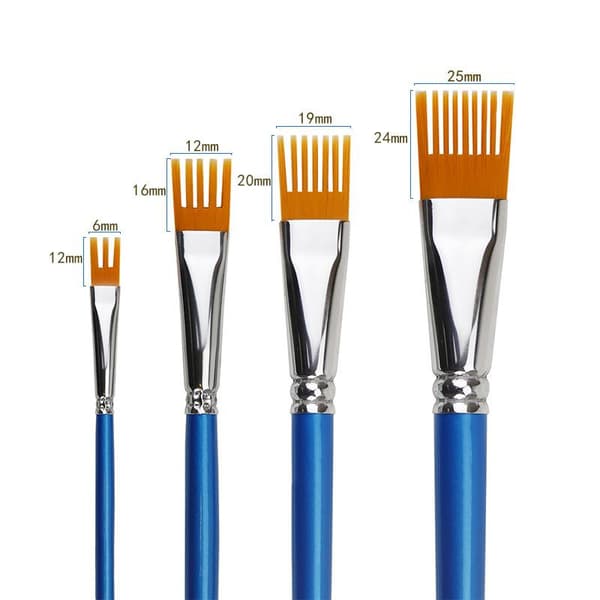 4 stk. taggete formet penselsett for akvarell, olje, digital P Blue