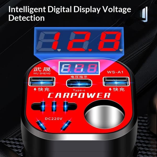 Multifunktionel bilstrøminverter 12V/24V til 220V konverter LED B
