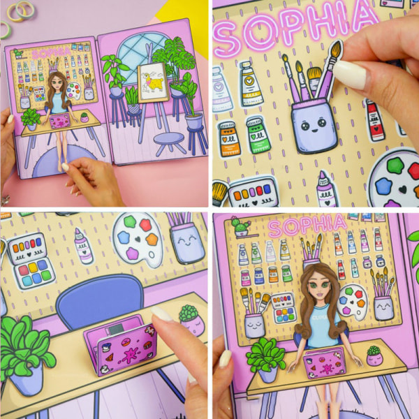 e Quiet Book Girl Dress Up-klistremerke Håndlaget DIY Puzzle Toys Mat