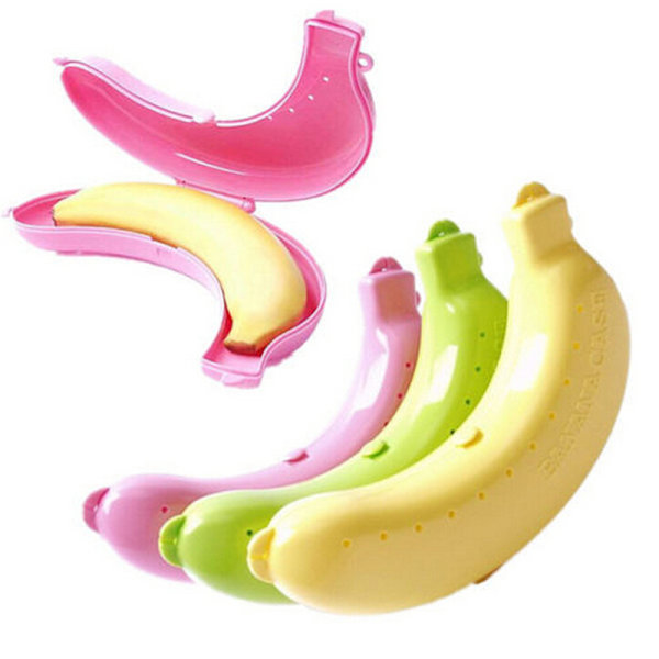 e 3 Färger Fruit Banana Protector Box Holder Case Lunch Innehåll Yellow