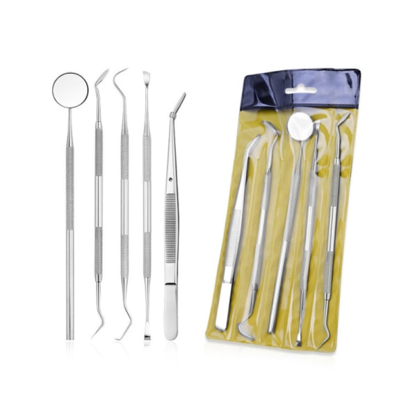Rustfritt stål tannskraper Pick Hygiene Set Rengjøringsverktøy 5PCS