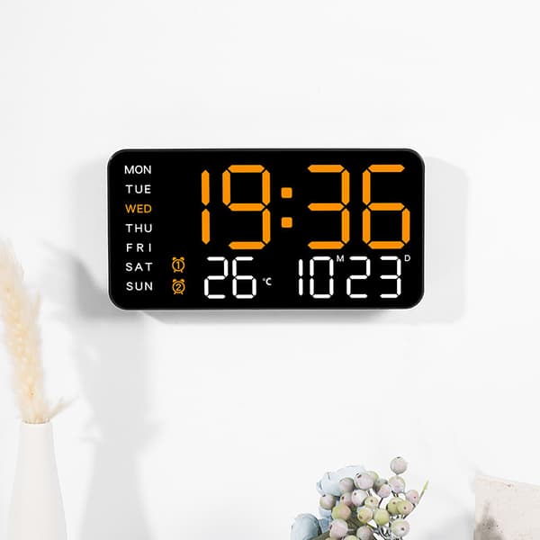Digital väggklocka Veckodag Datum Temperaturdisplay Röststyrning Orange