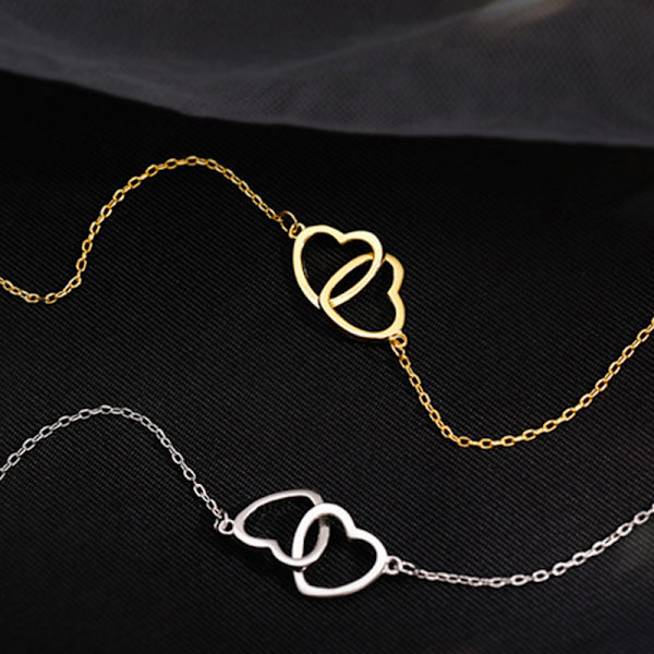 Enkelt dubbelt hjärta hänge Choker halsband Guld Silver Färg C Gold