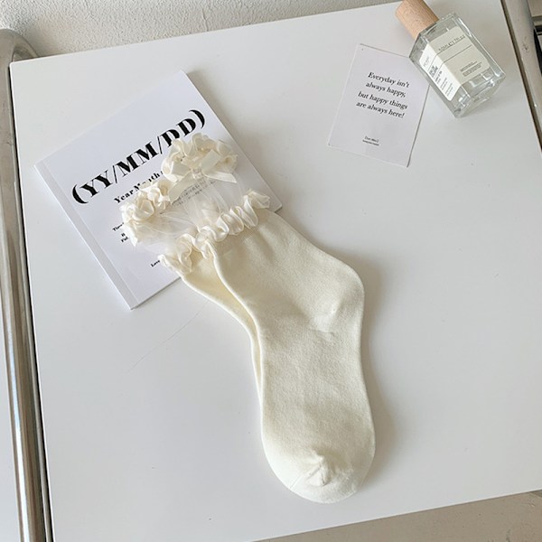 Kevään ja kesän yksiväriset sukat, lasten keskipitkät pitsit White