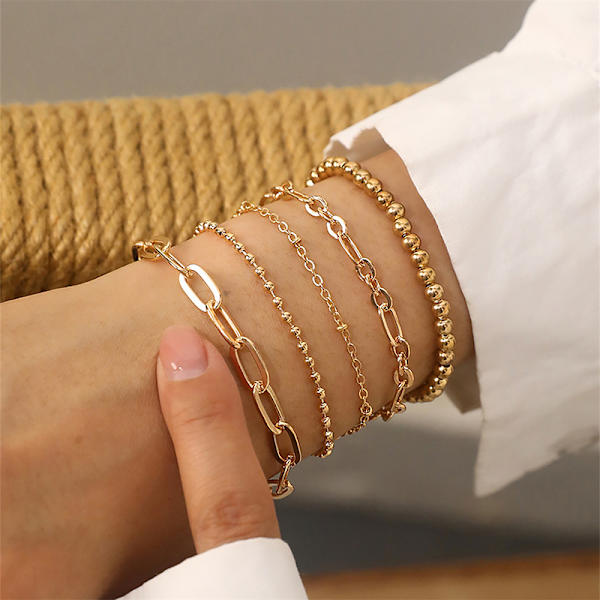 5 kpl Bohemian Gold Color Set naisille Säädettävä Bea
