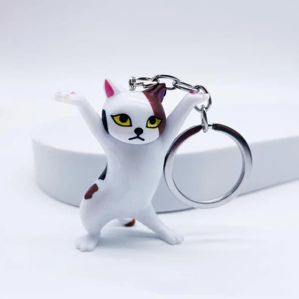 e Dancing Cat Nøglering Kreativt Dejligt Design Holdbart PVC-materiale A3