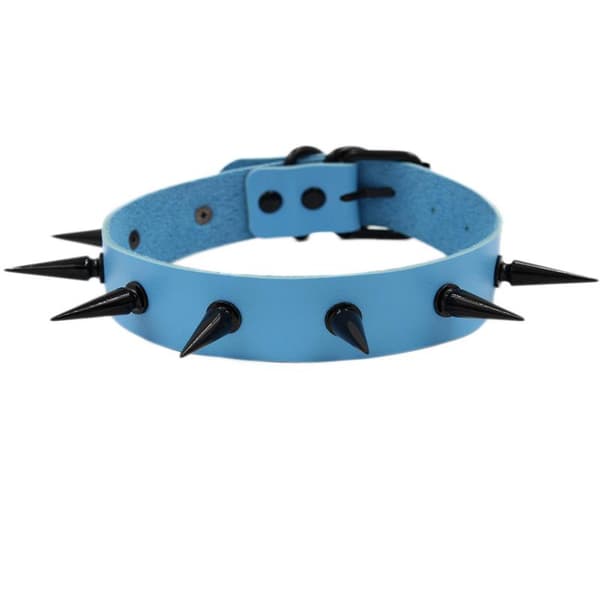 Överdriven gotisk spikad chokerhalsband för kvinnor i PU-läder Sky blue