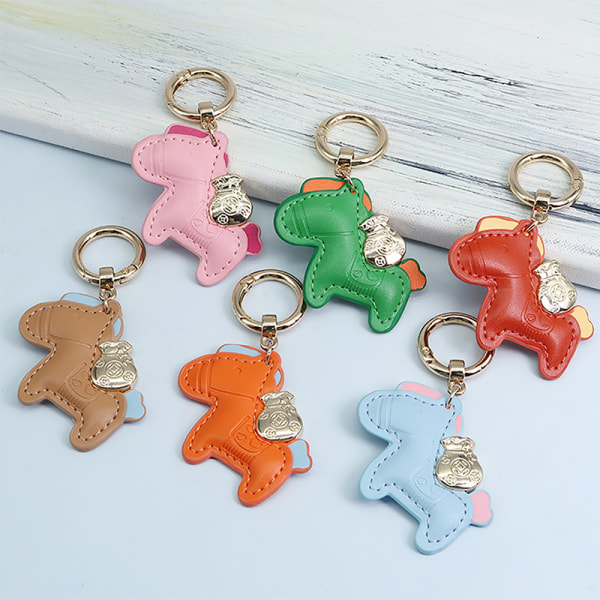Läder Charms Bag Pendel Keychain Cartoon Horses Keyring e An Green
