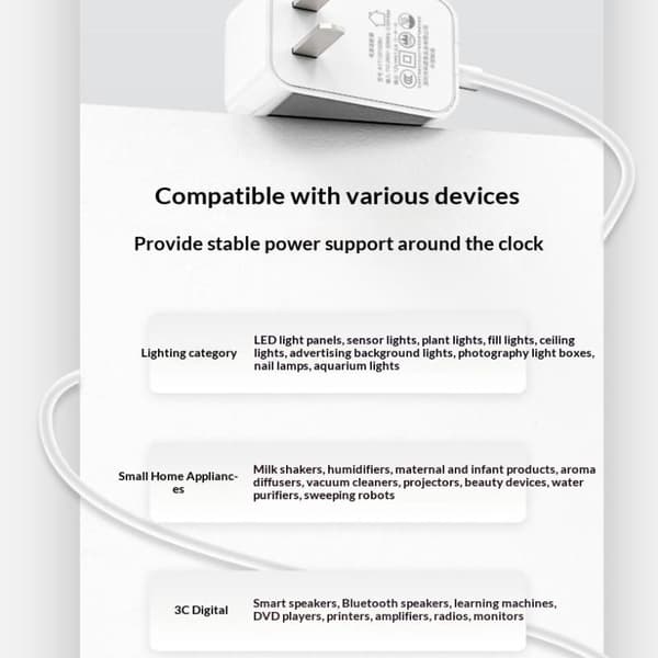 Strømadapter AC 100v-240v DC 12V 1A Bærbar Stikdriver Strøm White