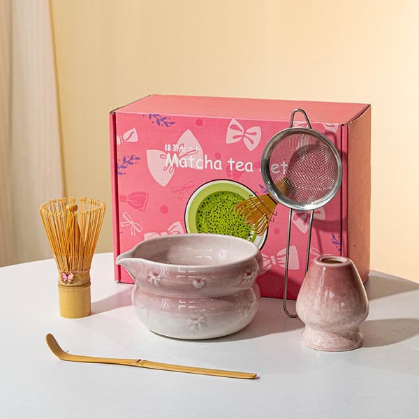 5 delar bambu Matcha-vispset Chasen Chashaku Matcha-visp Te Purple