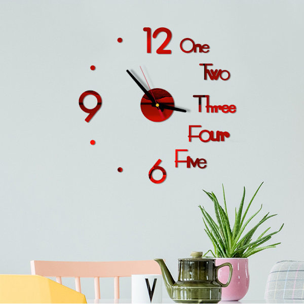3D Speil Vegg Klokke Moderne Design Kreativ Akryl Kvarts Vegg Silver