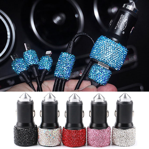 Kvinner Krystall Dual USB Port Bil Rask Rhinestones Bling Lader MU2