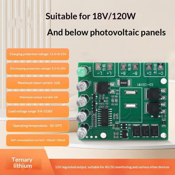 Solcellekontroller 12V 12A Ternær Litium Jern Litium Batteri C A