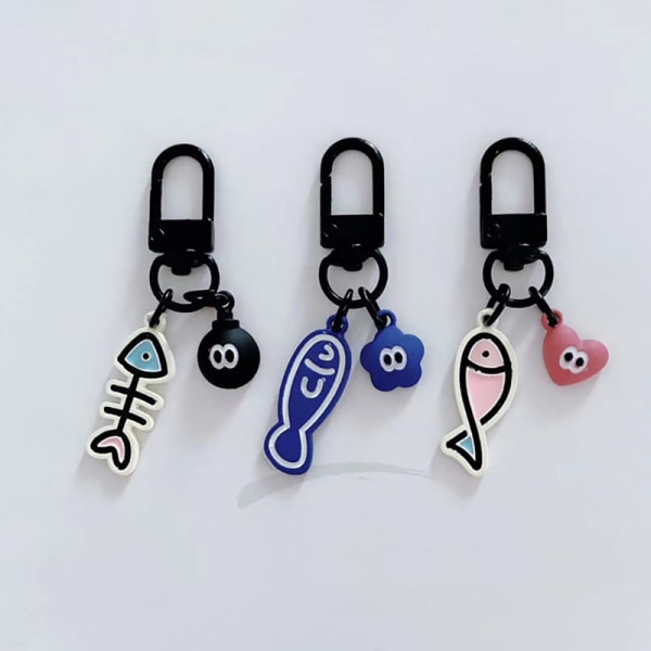 Kreativ tegneserie liten fisk nøkkelring Kawaii fiskebein nøkkelring A1