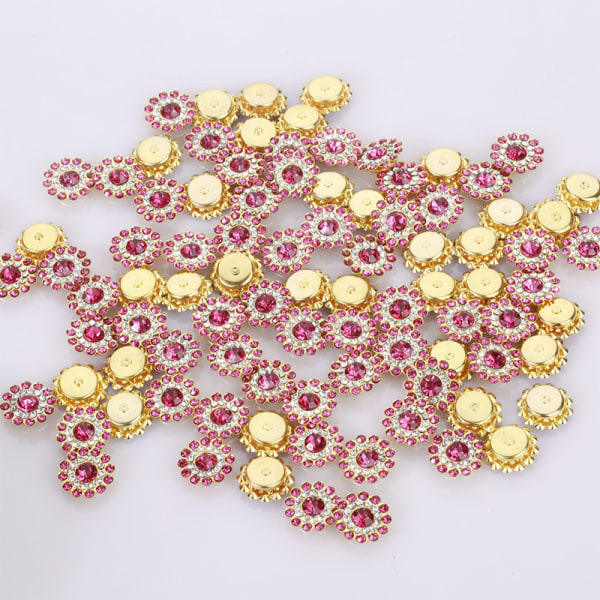 25 Stk14mm Blomsterformet Sparkling Button Flatback Sydug dark pink