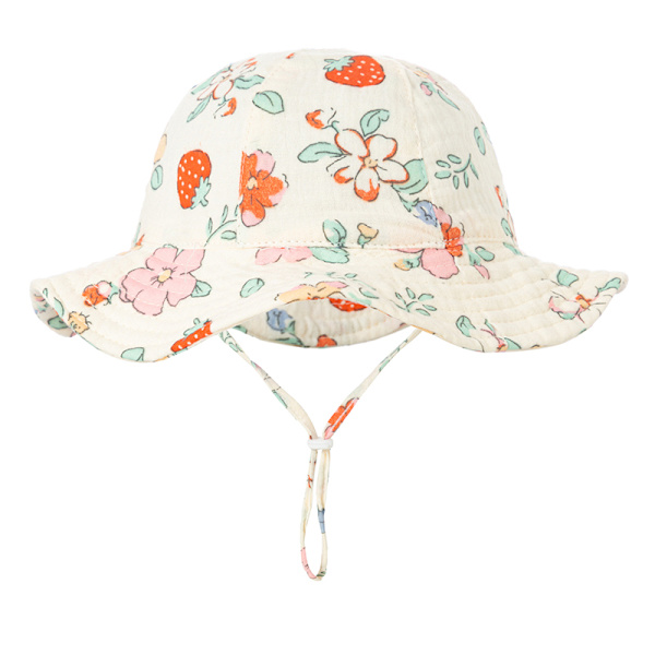 Baby Cotton Bucket Hat Uudet Lasten Ulkolippikset Unisex Print Strawberry flowers