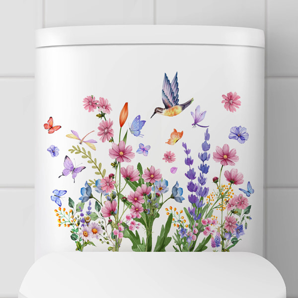 Botaniske blomster Sommerfugl veggklistremerker Blomster toalettpinne