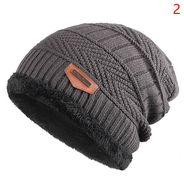 Ny strik fleece tørklæde vinterhue Blød mænd og kvinder Beanie Varm Gray B