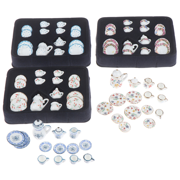 1:12 dockskåp miniatyr 17st porslin tekopp set chintz flo E